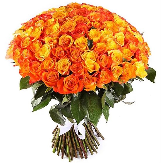 Букет 101 роза, оранжевый микс - фото 7867