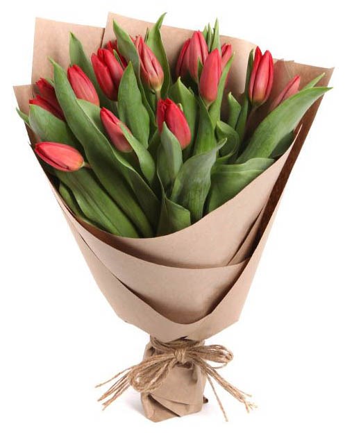 Букет 15 тюльпанов в крафтовой бумаге, красные - фото 7890