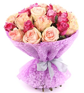 Букет 25 роз, розово-фиолетовый микс