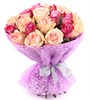 Букет 25 роз, розово-фиолетовый микс - фото 8004